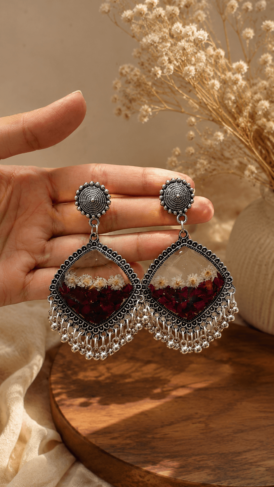 Rose & Daisy Resin Jhumkhas