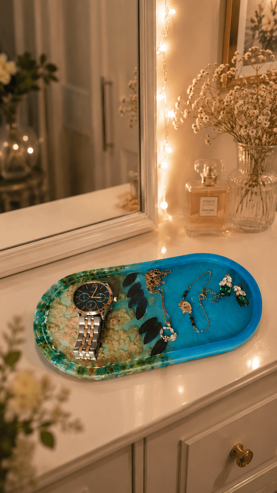 Ocean Bloom Resin Vanity Tray