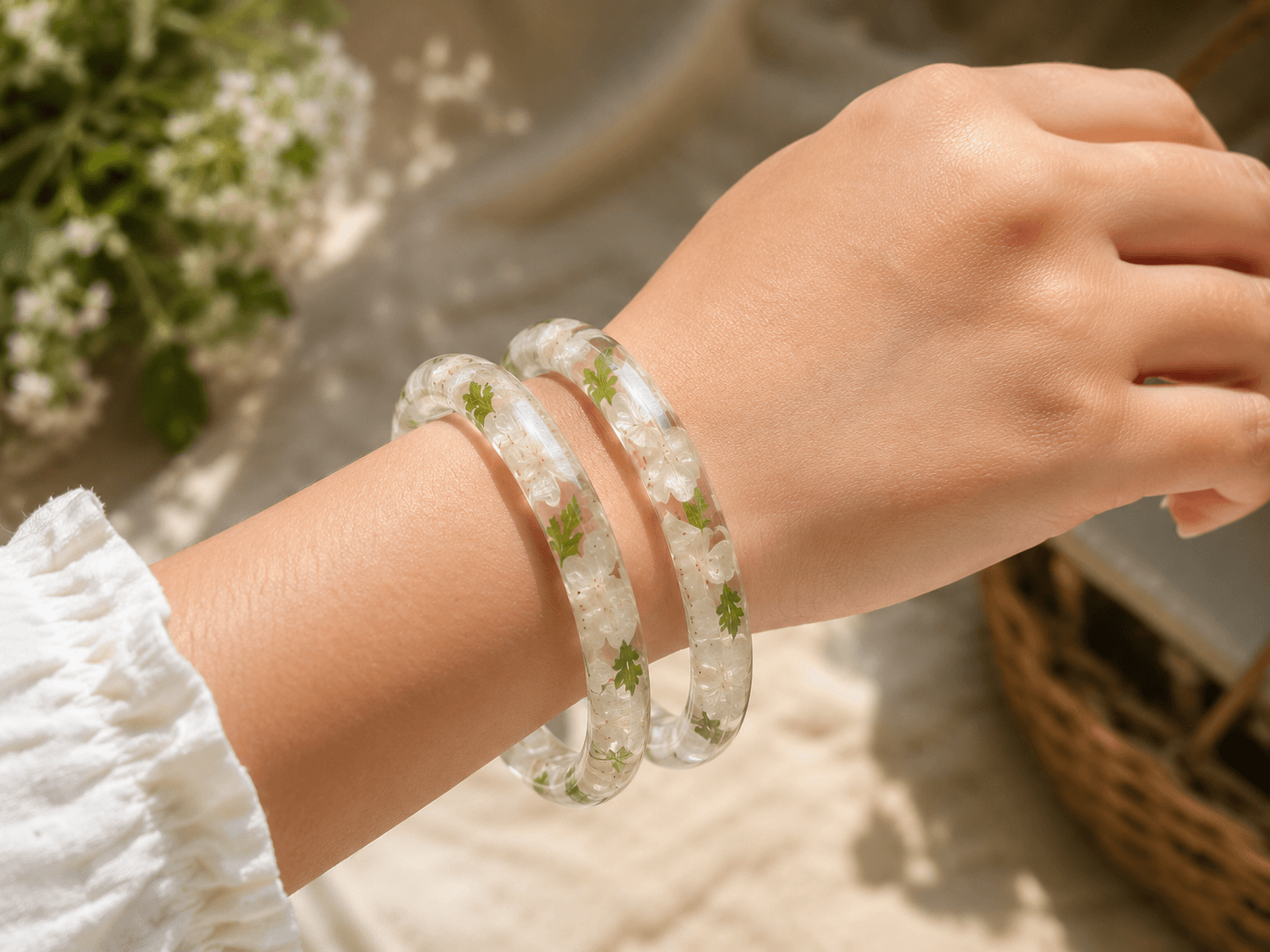 Snow Blossom Resin Bangles